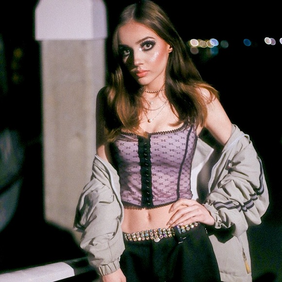 Purple & black hook front crop corset top - Picture 7 of 16